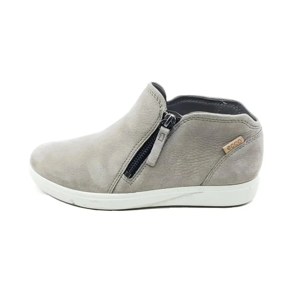 ECCO Soft 7 Zip Low Top Sneakers Grey Leather Comfort Walking Shoes Womens US 5